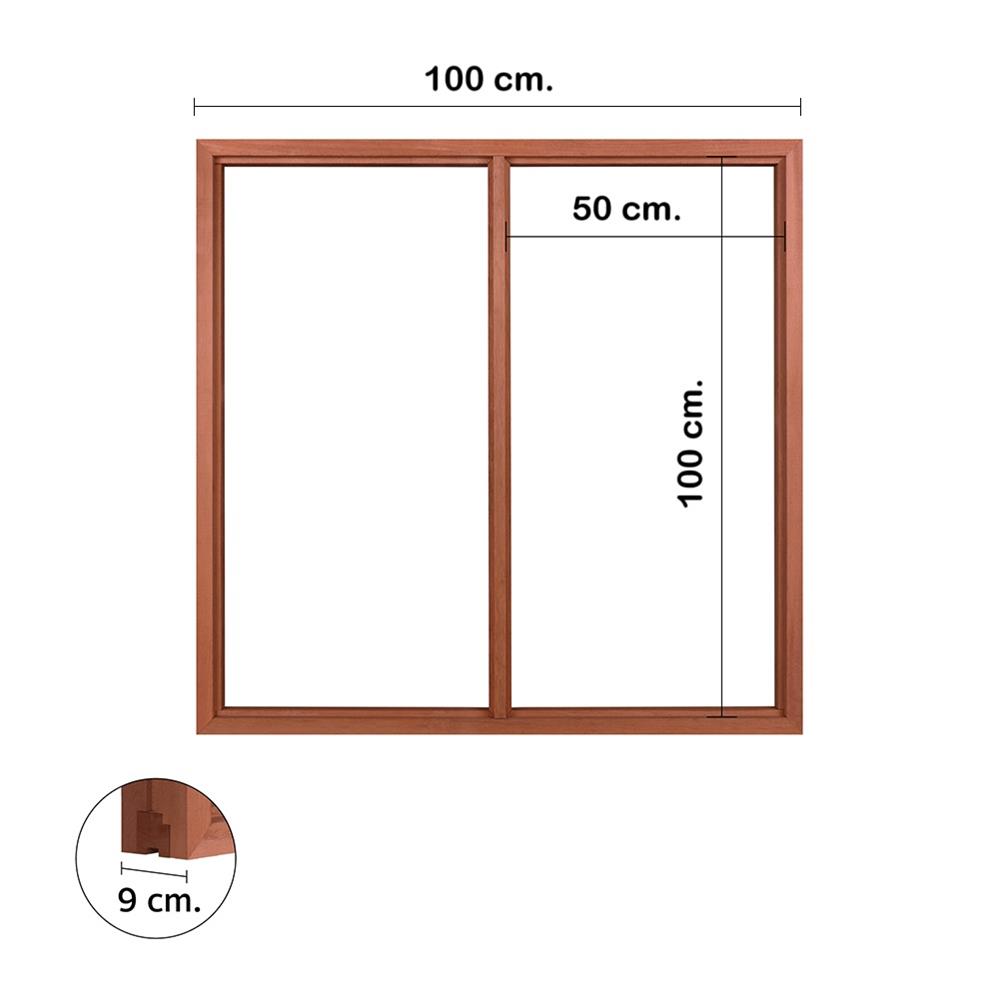 วงกบหน้าต่างไม้เบญจพรรณ 2 ช่อง VK 100x100 ซม. สีธรรมชาติ