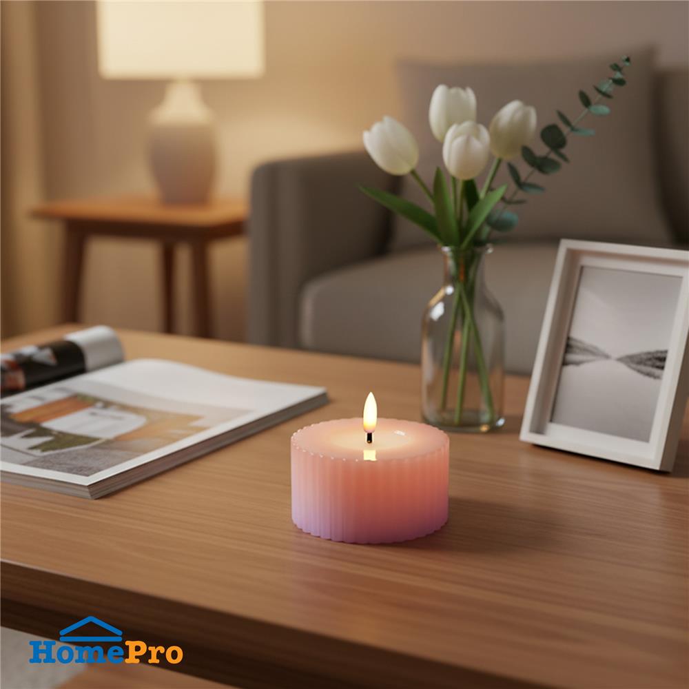 เทียนตกแต่ง LED CLAIRE WAVY 3.5 ซม. สีชมพู