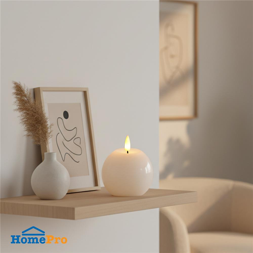 เทียนตกแต่ง LED ทรงกลม CLAIRE 7 ซม. สีขาว