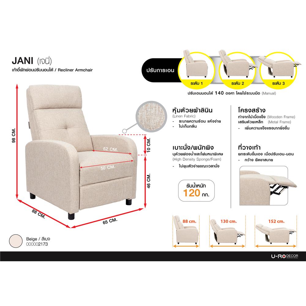 RECLINER U-RODECOR JANI สีเบจ