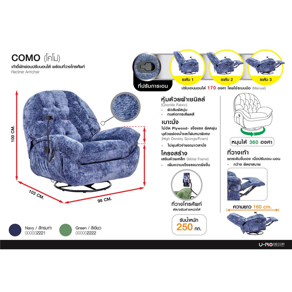 RECLINER U-RODECOR COMO สีกรมท่า