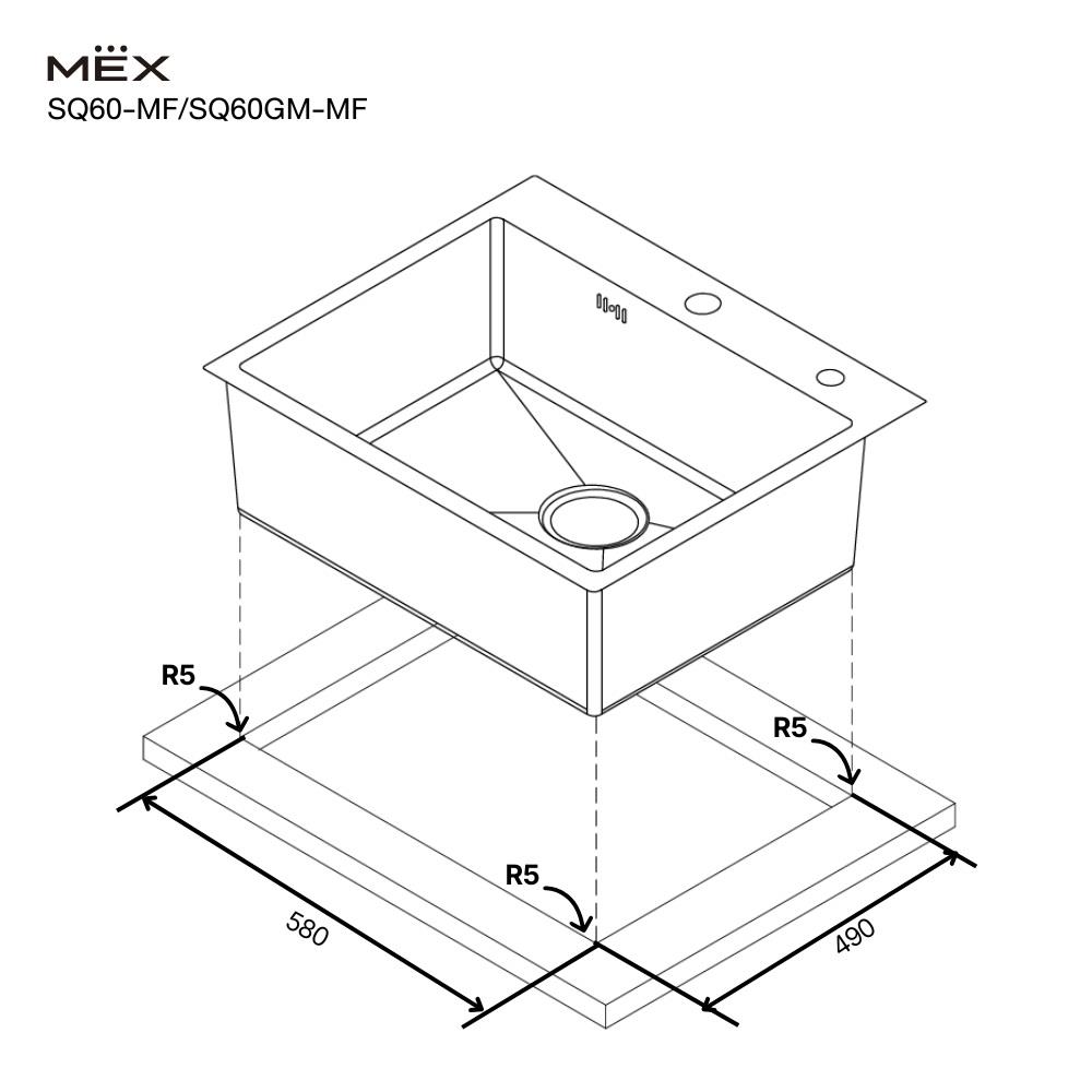ซิงค์ฝัง 1 หลุม MEX SQ60-MF สีเงิน