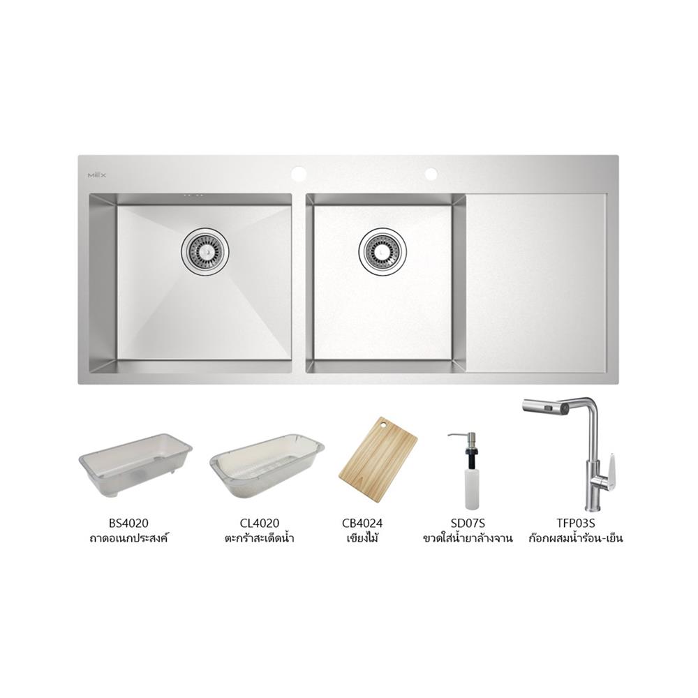 ซิงค์ฝัง 2 หลุม 1 ที่พัก MEX SQ1202L-MF สีเงิน