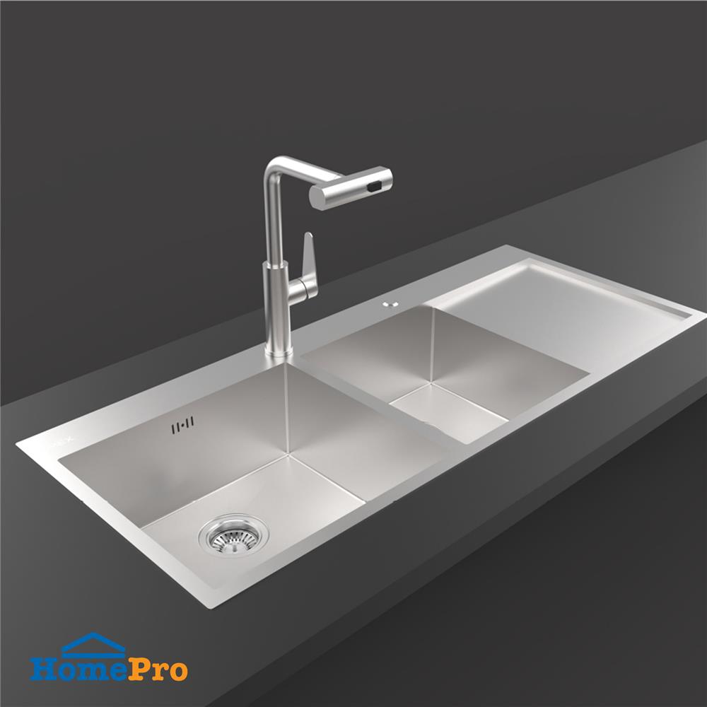 ซิงค์ฝัง 2 หลุม 1 ที่พัก MEX SQ1202L-MF สีเงิน