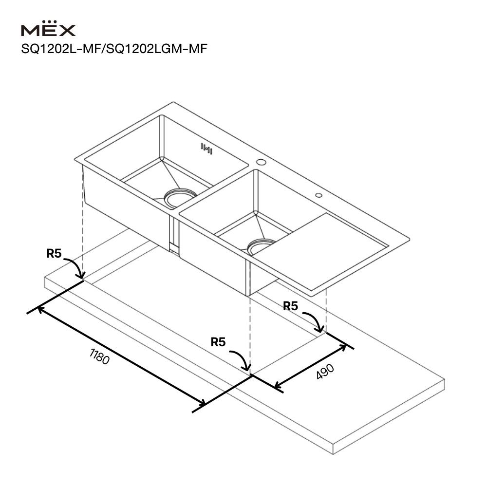 ซิงค์ฝัง 2 หลุม 1 ที่พัก MEX SQ1202L-MF สีเงิน