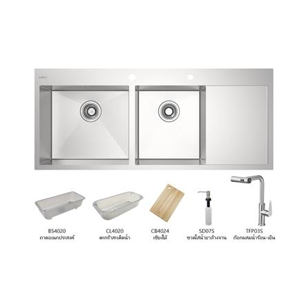 ซิงค์ฝัง 2 หลุม 1 ที่พัก MEX SQ1202L-MF สีเงิน_0