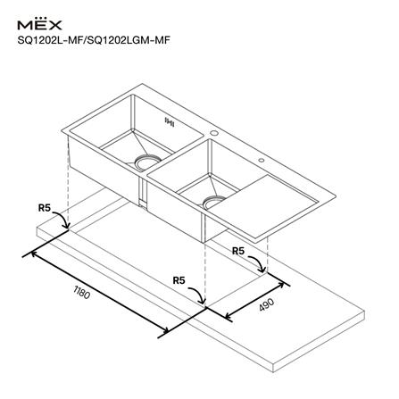 ซิงค์ฝัง 2 หลุม 1 ที่พัก MEX SQ1202L-MF สีเงิน_4