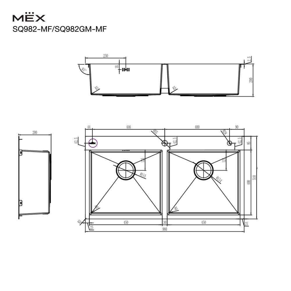 ซิงค์ฝัง 2 หลุม MEX SQ982-MF สีเงิน