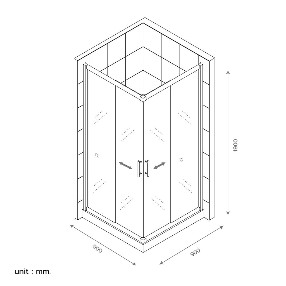ฉากกั้นอาบน้ำ CRISTINA SQUARE90-Silver 90x90x190 ซม.