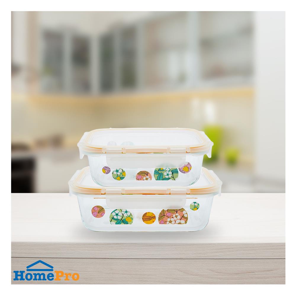 ชุดกล่องอาหารแก้ว PYREX BONBON FLEUR 0.64 ลิตร และ 1.05 ลิตร (แพ็ก 2 ชิ้น)