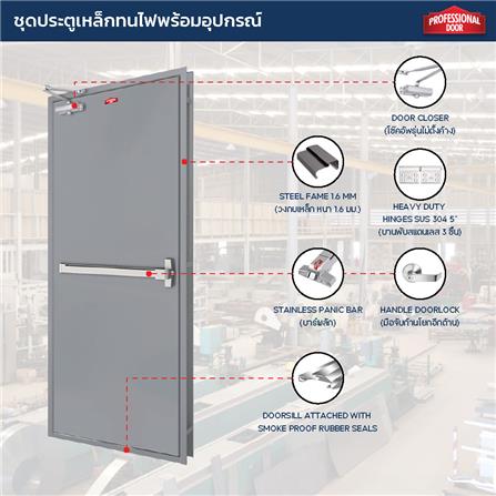 ชุดประตูเหล็กทนไฟ PROFESSIONAL DOOR FD2G 96.4x204.8 ซม. สีเทา (เปิดด้านขวา ออกด้านนอก)_3