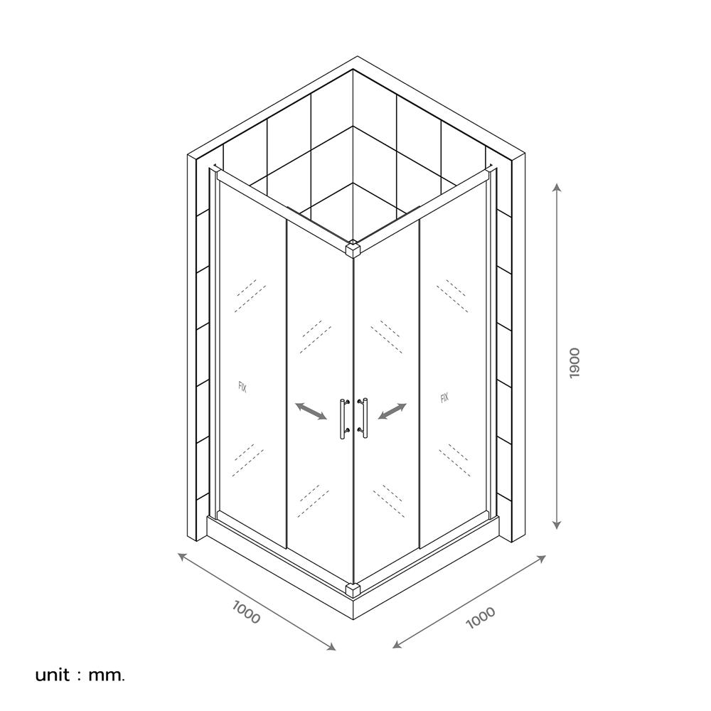 ฉากกั้นอาบน้ำ CRISTINA SQUARE-100Silver 100X100X190 ซม.