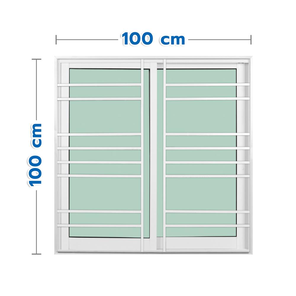 หน้าต่างบานเลื่อนอะลูมิเนียม พร้อมมุ้งลวดและเหล็กดัด S-S KPA โมเดิร์น 100x100 ซม. สีขาว