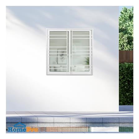 หน้าต่างบานเลื่อนอะลูมิเนียม พร้อมมุ้งลวดและเหล็กดัด S-S KPA โมเดิร์น 100x100 ซม. สีขาว_2
