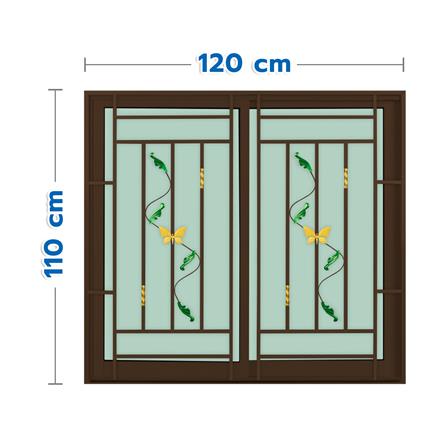 หน้าต่างบานเลื่อนอะลูมิเนียม พร้อมมุ้งลวดและเหล็กดัด S-S KPA ผีเสื้อ 120x110 ซม. สีชา_0