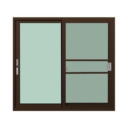 หน้าต่างบานเลื่อนอะลูมิเนียม พร้อมมุ้งลวดและเหล็กดัด S-S KPA ผีเสื้อ 120x110 ซม. สีชา_1