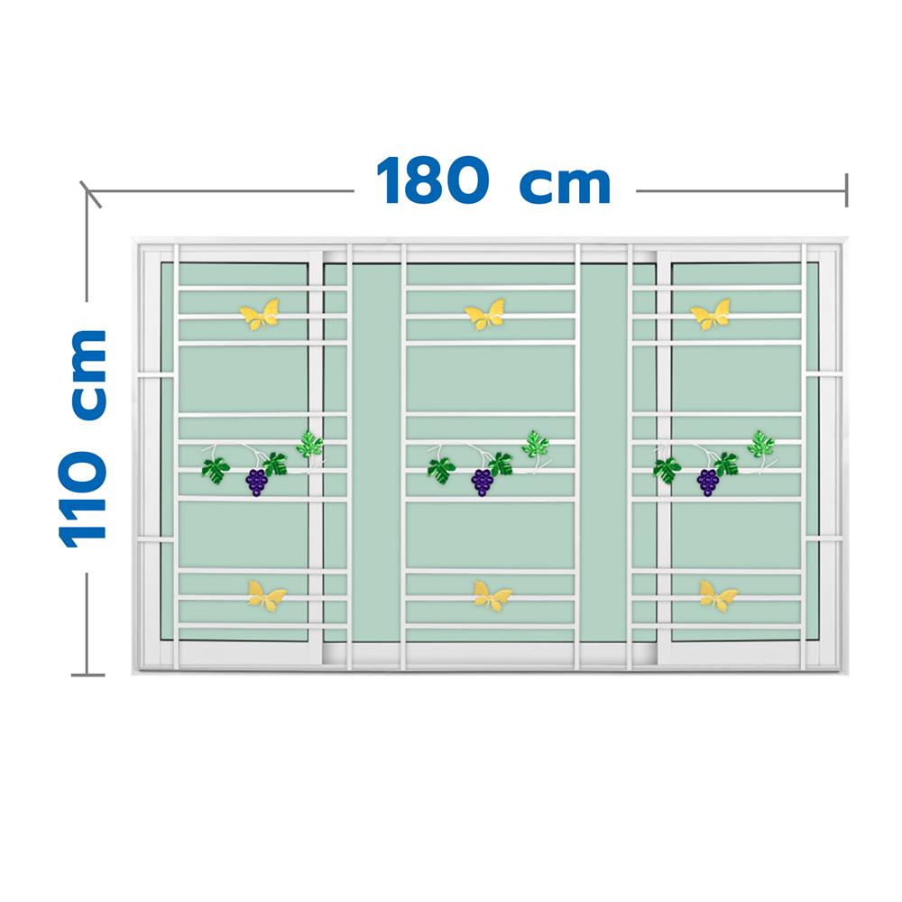 หน้าต่างบานเลื่อนอะลูมิเนียม พร้อมมุ้งลวดและเหล็กดัด S-F-S KPA พวงองุ่น 180x110 ซม.สีขาว