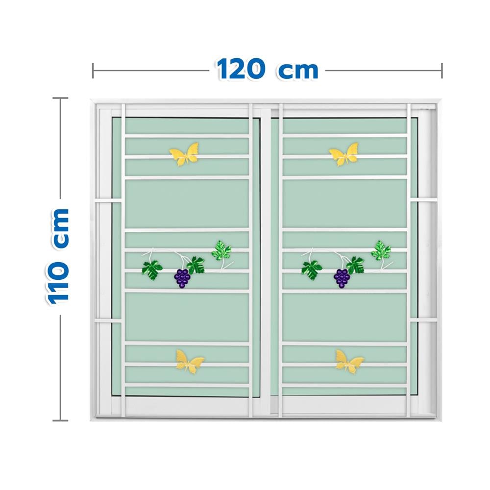 หน้าต่างบานเลื่อนอะลูมิเนียม พร้อมมุ้งลวดและเหล็กดัด S-S KPA พวงองุ่น 120x110 ซม. สีขาว