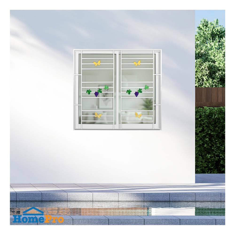 หน้าต่างบานเลื่อนอะลูมิเนียม พร้อมมุ้งลวดและเหล็กดัด S-S KPA พวงองุ่น 120x110 ซม. สีขาว