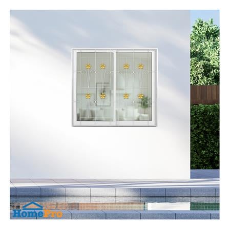 หน้าต่างบานเลื่อนอะลูมิเนียม พร้อมมุ้งลวดและเหล็กดัด S-S KPA ดอกไม้ทอง 120x110 ซม. สีขาว_2