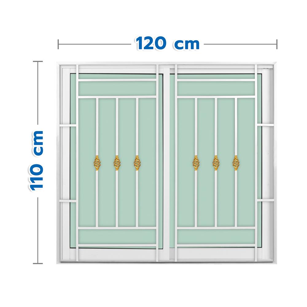 หน้าต่างบานเลื่อนอะลูมิเนียม พร้อมมุ้งลวดและเหล็กดัด S-S KPA โมเดิร์นหลุยส์ 120x110 ซม. สีขาว