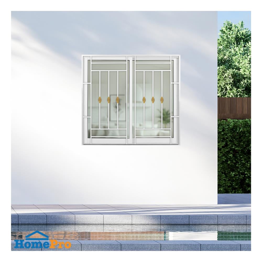 หน้าต่างบานเลื่อนอะลูมิเนียม พร้อมมุ้งลวดและเหล็กดัด S-S KPA โมเดิร์นหลุยส์ 120x110 ซม. สีขาว