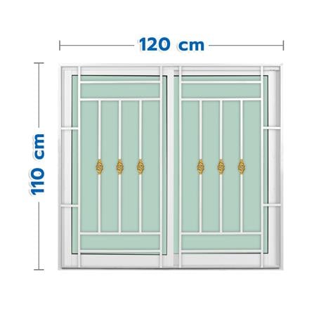 หน้าต่างบานเลื่อนอะลูมิเนียม พร้อมมุ้งลวดและเหล็กดัด S-S KPA โมเดิร์นหลุยส์ 120x110 ซม. สีขาว_0