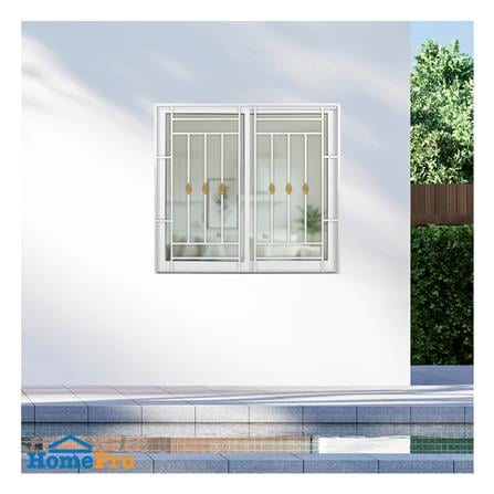 หน้าต่างบานเลื่อนอะลูมิเนียม พร้อมมุ้งลวดและเหล็กดัด S-S KPA โมเดิร์นหลุยส์ 120x110 ซม. สีขาว_2