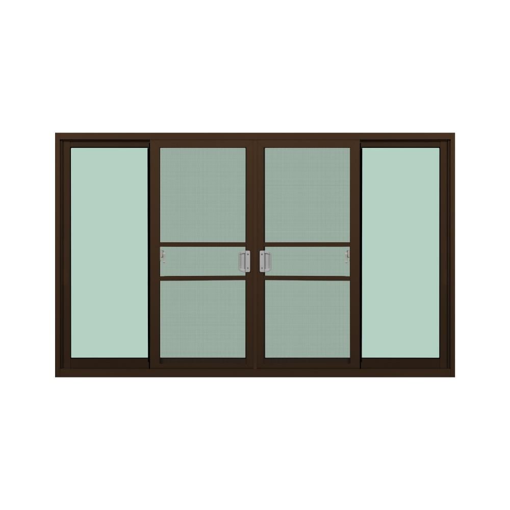 หน้าต่างบานเลื่อนอะลูมิเนียม พร้อมมุ้งลวดและเหล็กดัด F-S-S-F KPA ผีเสื้อ 180x110 ซม. สีชา