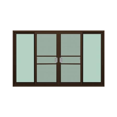 หน้าต่างบานเลื่อนอะลูมิเนียม พร้อมมุ้งลวดและเหล็กดัด F-S-S-F KPA ผีเสื้อ 180x110 ซม. สีชา_1