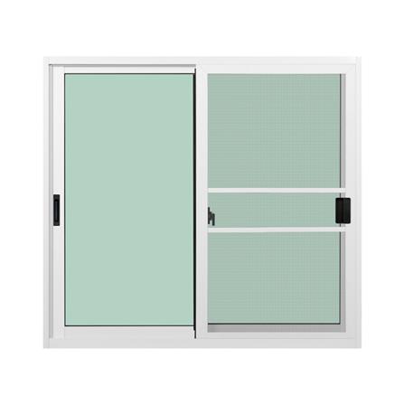 หน้าต่างบานเลื่อนอะลูมิเนียม พร้อมมุ้งลวดและเหล็กดัด S-S KPA โมเดิร์น 120x110 ซม. สีขาว_1