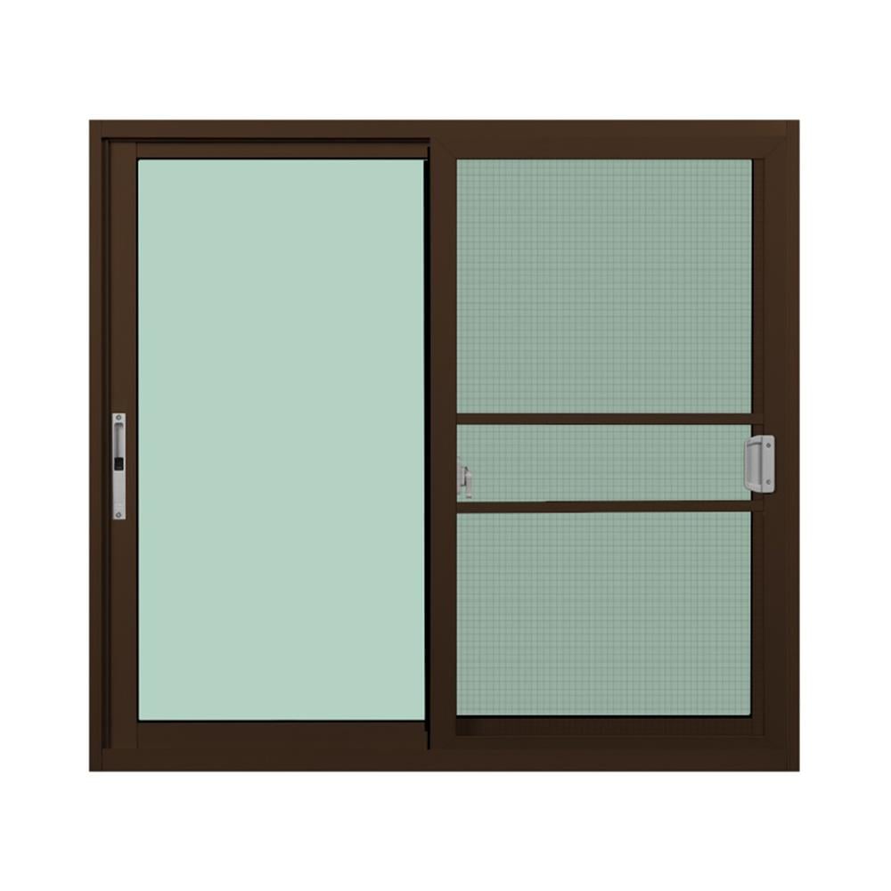 หน้าต่างบานเลื่อนอะลูมิเนียม พร้อมมุ้งลวดและเหล็กดัด S-S KPA ดอกไม้ทอง 120x110 ซม. สีชา