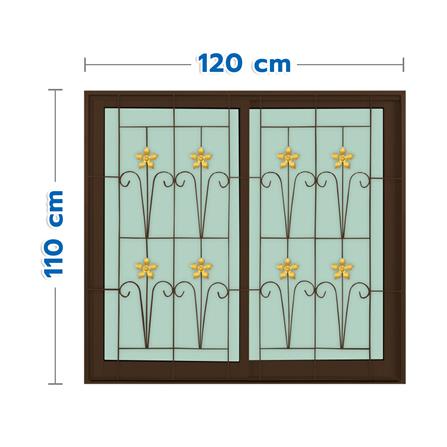 หน้าต่างบานเลื่อนอะลูมิเนียม พร้อมมุ้งลวดและเหล็กดัด S-S KPA ดอกไม้ทอง 120x110 ซม. สีชา_0