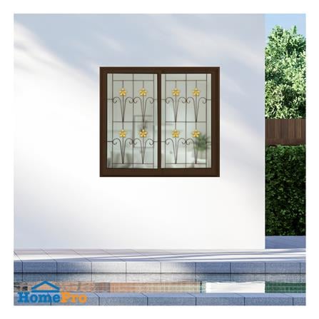 หน้าต่างบานเลื่อนอะลูมิเนียม พร้อมมุ้งลวดและเหล็กดัด S-S KPA ดอกไม้ทอง 120x110 ซม. สีชา_2