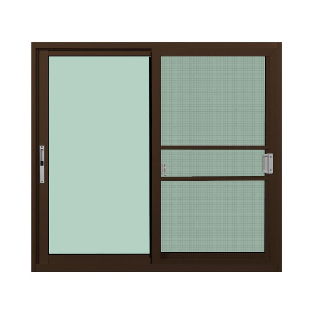 หน้าต่างบานเลื่อนอะลูมิเนียม พร้อมมุ้งลวดและเหล็กดัด S-S KPA โมเดิร์นหลุยส์ 120x110 ซม. สีชา