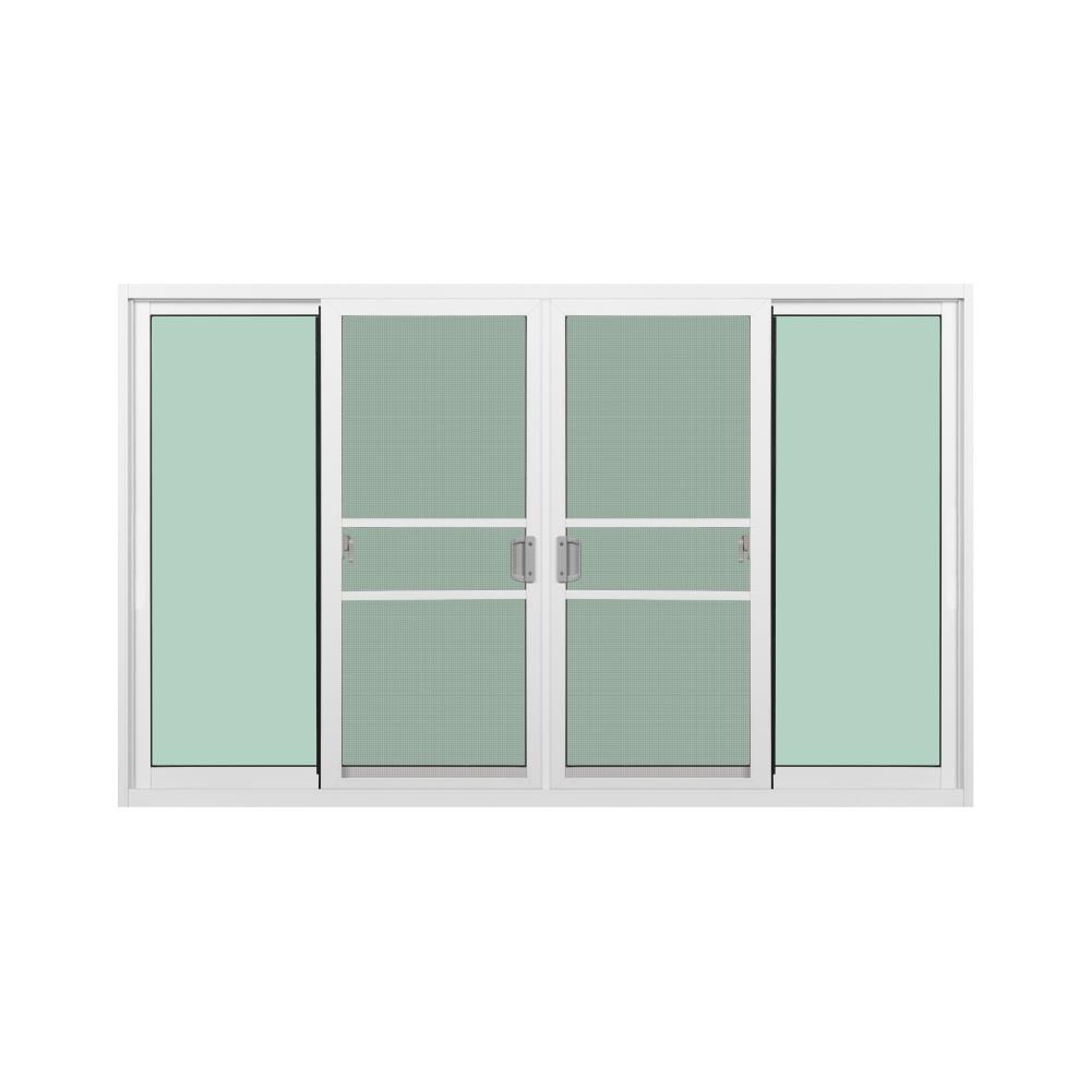 หน้าต่างบานเลื่อนอะลูมิเนียม พร้อมมุ้งลวดและเหล็กดัด F-S-S-F KPA โมเดิร์นหลุยส์ 180x110 ซม. สีขาว