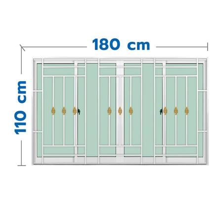 หน้าต่างบานเลื่อนอะลูมิเนียม พร้อมมุ้งลวดและเหล็กดัด F-S-S-F KPA โมเดิร์นหลุยส์ 180x110 ซม. สีขาว_0