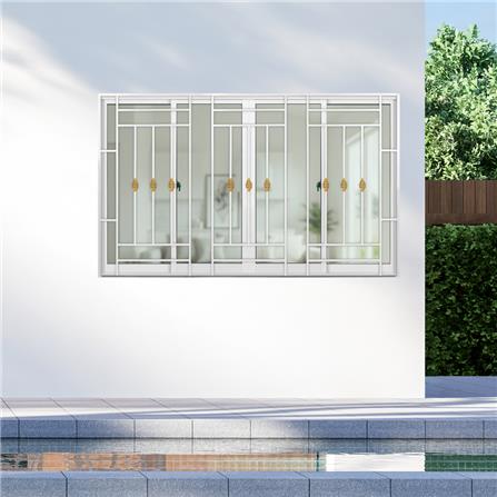 หน้าต่างบานเลื่อนอะลูมิเนียม พร้อมมุ้งลวดและเหล็กดัด F-S-S-F KPA โมเดิร์นหลุยส์ 180x110 ซม. สีขาว_2