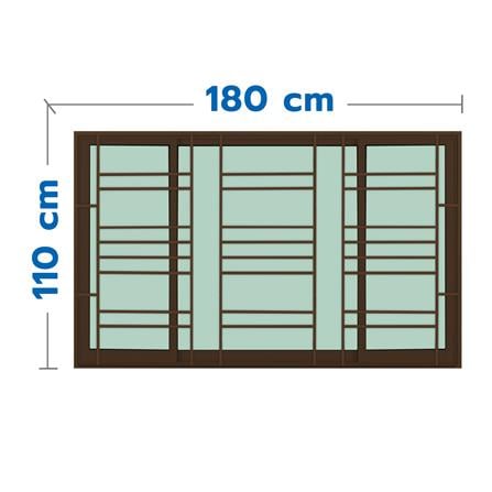 หน้าต่างบานเลื่อนอะลูมิเนียม พร้อมมุ้งลวดและเหล็กดัด S-F-S KPA โมเดิร์น 180x110 ซม. สีชา_0