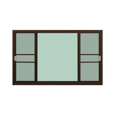 หน้าต่างบานเลื่อนอะลูมิเนียม พร้อมมุ้งลวดและเหล็กดัด S-F-S KPA โมเดิร์น 180x110 ซม. สีชา_1