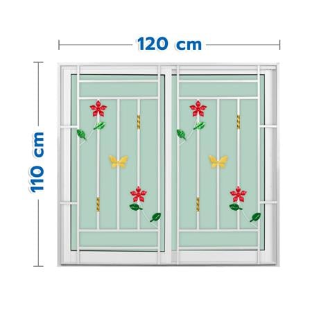 หน้าต่างบานเลื่อนอะลูมิเนียม พร้อมมุ้งลวดและเหล็กดัด S-S KPA ดอกไม้แดง 120x110 ซม. สีขาว_0