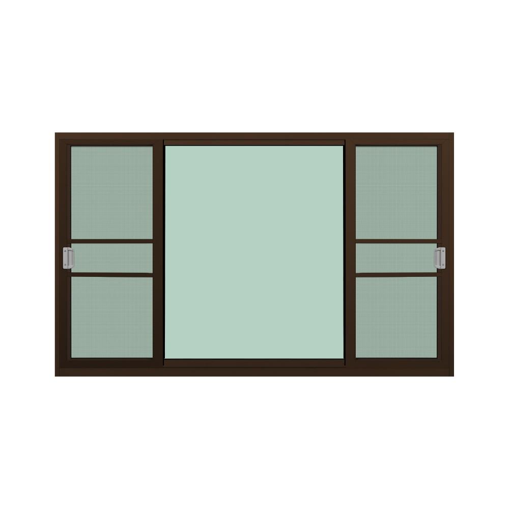 หน้าต่างบานเลื่อนอะลูมิเนียม พร้อมมุ้งลวดและเหล็กดัด S-F-S KPA ผีเสื้อ 180x110 ซม. สีชา