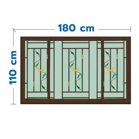 หน้าต่างบานเลื่อนอะลูมิเนียม พร้อมมุ้งลวดและเหล็กดัด S-F-S KPA ผีเสื้อ 180x110 ซม. สีชา_0