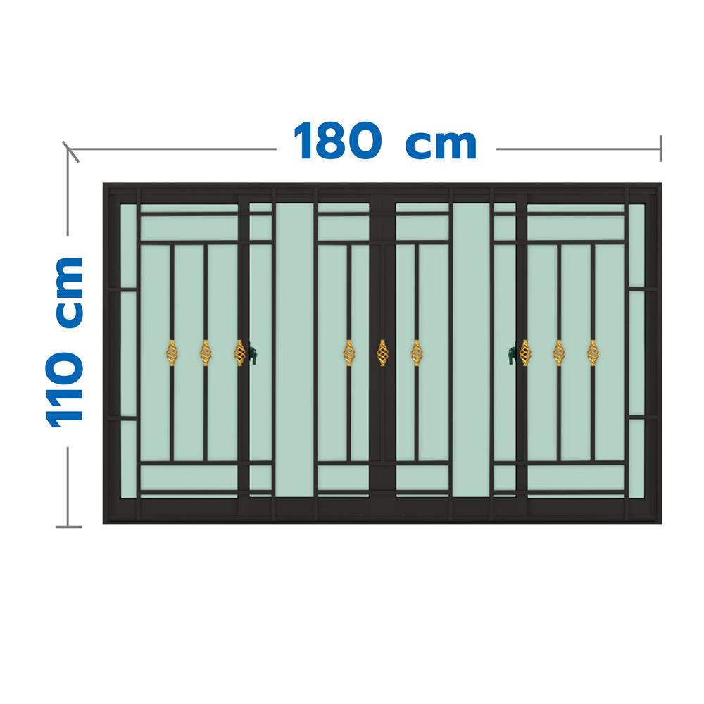 หน้าต่างบานเลื่อนอะลูมิเนียม พร้อมมุ้งลวดและเหล็กดัด F-S-S-F KPA โมเดิร์นหลุยส์ 180x110 ซม. สีดำ