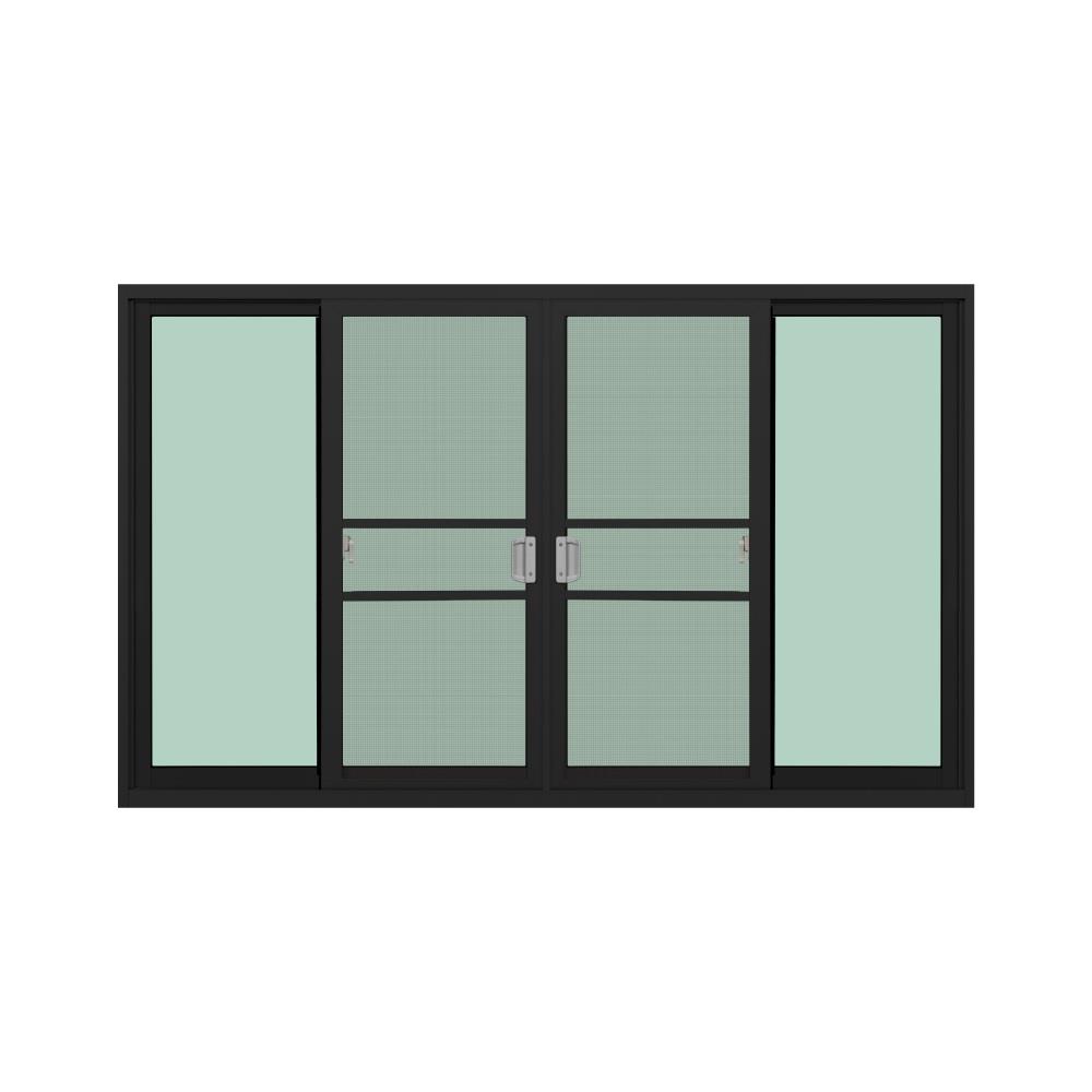 หน้าต่างบานเลื่อนอะลูมิเนียม พร้อมมุ้งลวดและเหล็กดัด F-S-S-F KPA โมเดิร์นหลุยส์ 180x110 ซม. สีดำ