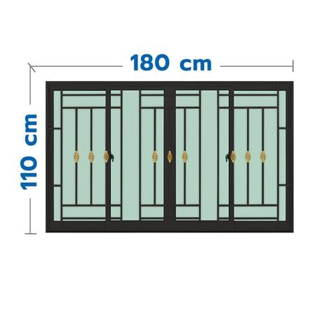หน้าต่างบานเลื่อนอะลูมิเนียม พร้อมมุ้งลวดและเหล็กดัด F-S-S-F KPA โมเดิร์นหลุยส์ 180x110 ซม. สีดำ
