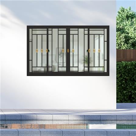 หน้าต่างบานเลื่อนอะลูมิเนียม พร้อมมุ้งลวดและเหล็กดัด F-S-S-F KPA โมเดิร์นหลุยส์ 180x110 ซม. สีดำ_2