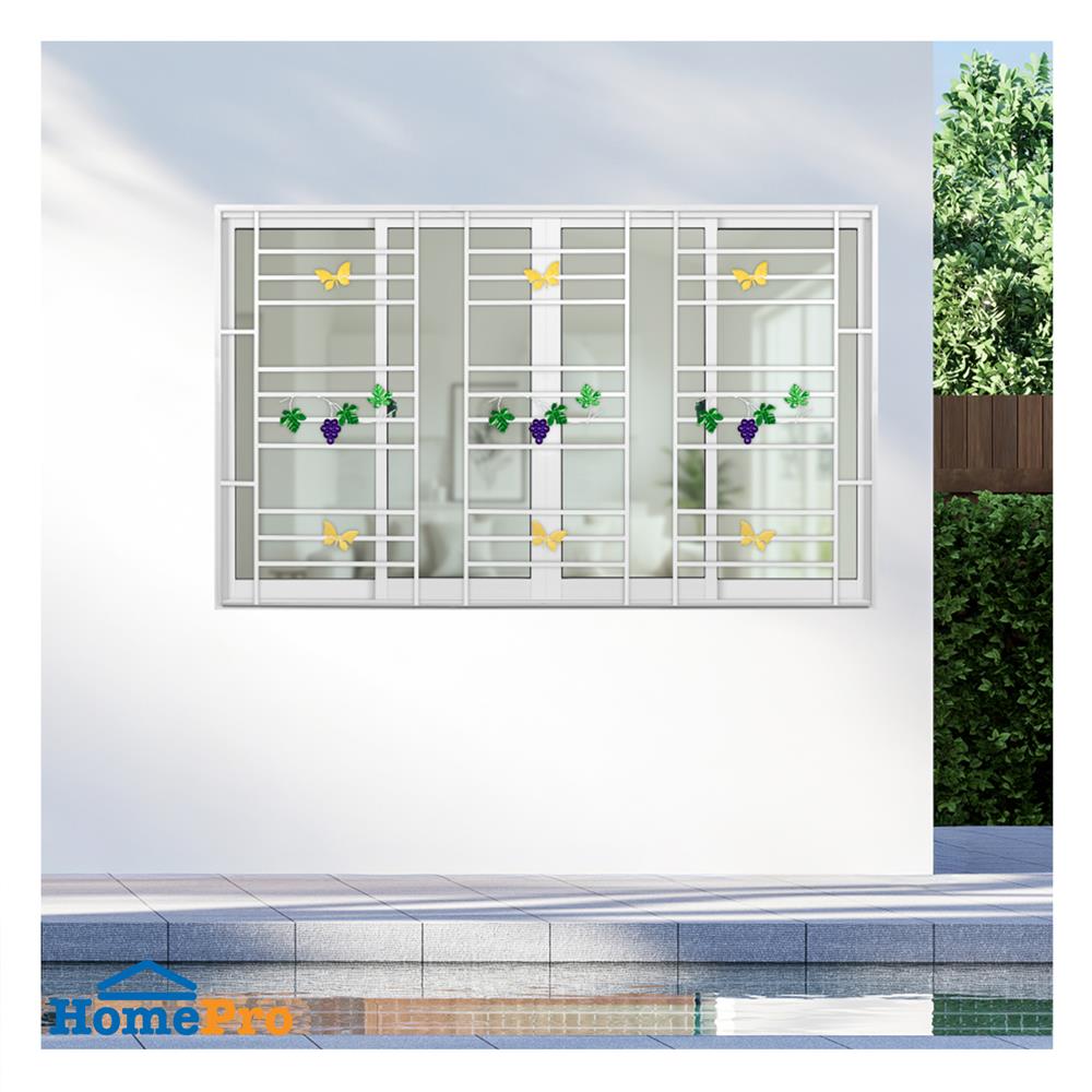 หน้าต่างบานเลื่อน อะลูมิเนียม F-S-S-F KPA พวงองุ่น 180x110 ซม. สีขาว