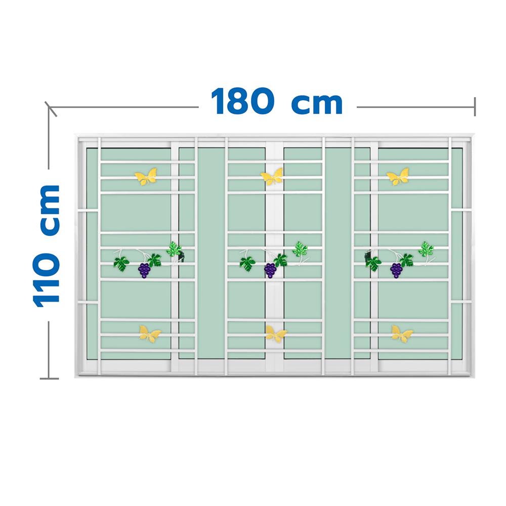 หน้าต่างบานเลื่อนอะลูมิเนียม พร้อมมุ้งลวดและเหล็กดัด F-S-S-F KPA พวงองุ่น 180x110 ซม. สีขาว