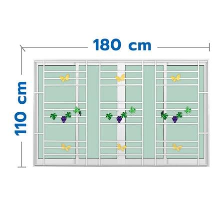 หน้าต่างบานเลื่อนอะลูมิเนียม พร้อมมุ้งลวดและเหล็กดัด F-S-S-F KPA พวงองุ่น 180x110 ซม. สีขาว